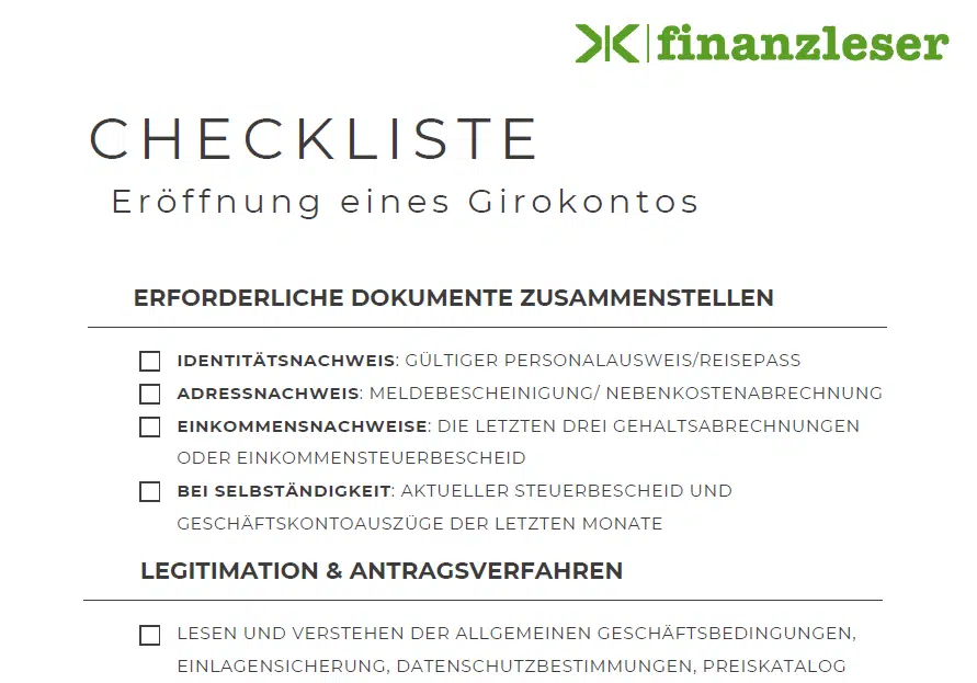 Checkliste Girokontoeröffnung